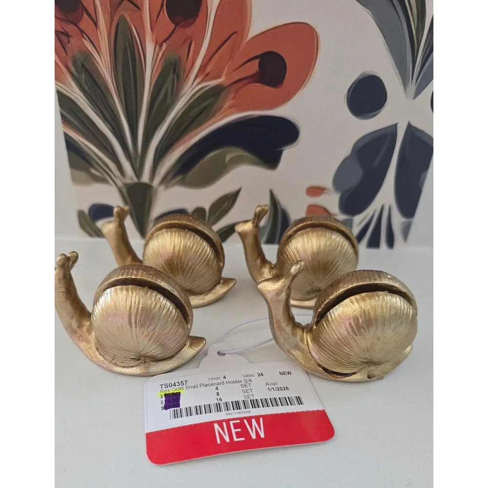 Gold Snail Place Card Holders Set of 4 Resin Textured Table Decor TS04357